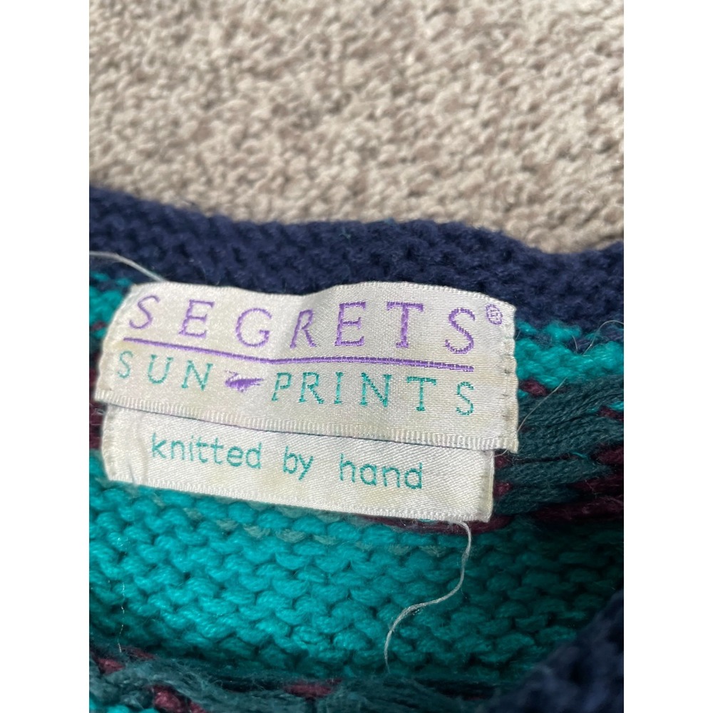 Vintage Segrets Sweater Womens XL Blue Southwestern Chunky Hand Knit Heavy Top - Picture 3 of 8